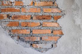 Old Broken Brick Wall Inside Cement