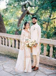 This Bangladeshi Bride Wowed in a Champagne and White Nikkah Dress