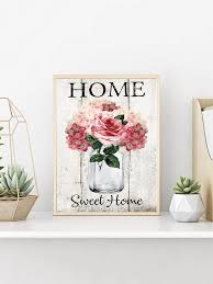 1pc Farmhouse Fl Wall Art Pink