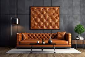 A Brown Leather Couch In A Living Room