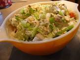 asian cabbage salad with fresh peaches and wasabi peas