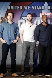 If anthony mackie ever gets bored of being a bigtime movie star, he could certainly have a career as a red the marvel hero dropped in on et's interview with sebastian stan at the premiere of captain watch: Mcavoys Chris Evans Sebastian Stan Anthony Mackie