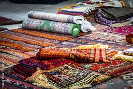 stockfoto carpets in the market bazaar