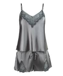 Curvy Couture Gray Satin Lace Detail Camisole Pajama Set Women