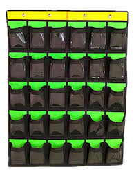 Cell Phone Pocket Chart Classroom Calculator Holder Hanging Organizer Green 30 Pockets With Cards