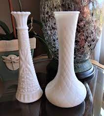 Pair Of Vintage Milk Glass Flower Vases