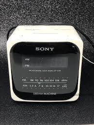 The alarm time appears for a few seconds, and then appears on the display. Vintage Sony Dream Machine Am Fm Radio Alarm Clock Model Icf C120 White Alarm Clocks Home Decor