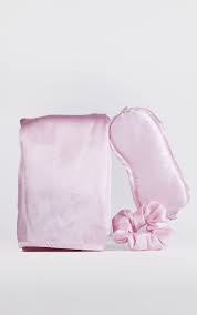 pink satin pillow case eye mask bobble