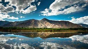 reflection, clouds, River, Mountains ...