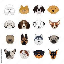 set of dog and puppy cartoon face