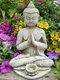 Praying Buddha Garden Statue Grey Stone