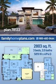 plan 78133 modern style with 3 bed 4