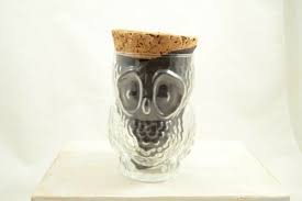 Vintage Glass Owl Jar With Cork Lid