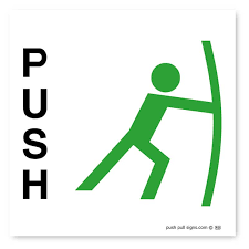 stick man push and pull signs green