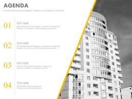 Agenda Slide With Corporate Building Design Powerpoint Slides