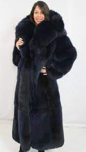 Black Fox Fur Collar Fur Coat Fashion