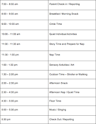 Daily Daycare Schedules For Infants Toddlers Amp