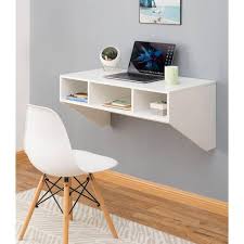 Basicwise Wall Mounted Office Computer Desk With Three Compartments White
