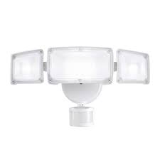 Awsens 40 Watt 180 Degree White Motion Activated Outdoor Integrated Led Flood Light With 3 Heads And Pir Dusk To Dawn Sensor