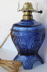 Vintage Cobalt Blue Glass Kerosene Lamp