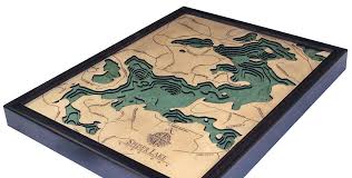 Spider Lake Michigan Wood Carved Topographic Depth Chart Map