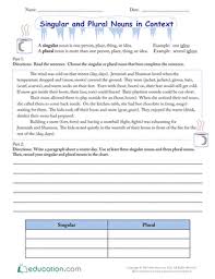 Singular And Plural Nouns In Context Worksheet Education Com