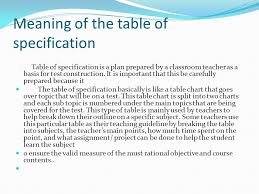 The Definition Of Table Of Specification Table Of