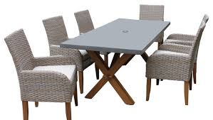 7 Piece Teak And Ash Gray Wicker Dining