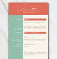 resume template with gree, red and off
