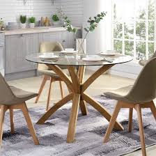 Glass Top Solid Oak Legs Dining Table