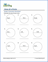 Below are six versions of our grade 5 math worksheet on equivalent fractions. Grade 5 Geometry Worksheets Area Of Circles K5 Learning Area Of A Circle Geometry Worksheets Circle Geometry