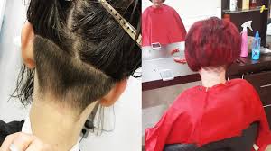 You can see how the nape has been buzzed & now the outline of the bob is being put in. Short Bob Haircut With Buzzed Nape Nape Shave Haircut Women Nape Shave In Barber Shop Youtube