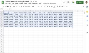 how to transpose in google sheets