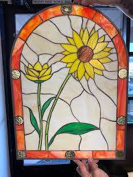 Arched Leaded Stained Glass Sunflower