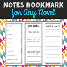 A bookmark identifies a location or a selection of text within a document that you can name and identify for future reference. Note Taking Bookmark Template For Any Novel Two Sided Graphic Organizer
