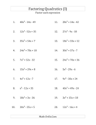 Quadratics Algebra Worksheets