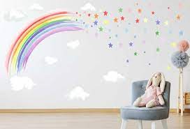Pastel Watercolour Rainbow Stars Wall