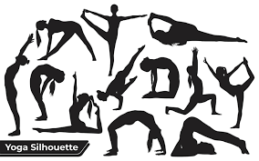 yoga silhouettes in diffe poses