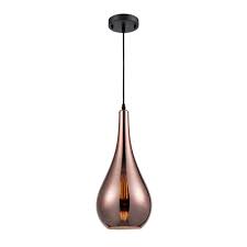 Franklite Pch189 Droplet Single Led Ceiling Pendant In Black Finish With Copper Glass Shade