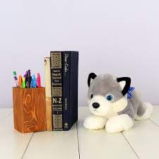 vince husky dog stuffed toy blue magic