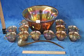 Vintage Carnival Glass Punch Bowl Set