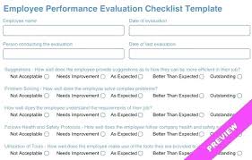 Employee Evaluation Checklist Template Performance Review Form