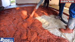 how to pour a red concrete garage floor