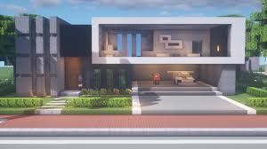 Modern villa outside view at blue hour. Minecraft Modern House Tutorialã…£modern City 3 Youtube