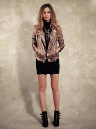 Man white leather jacket with high quality gold studs. Muubaa Monteria Suede Biker Jacket In Rose Gold