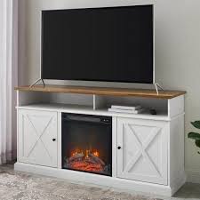 Brushed White Wood X Door Tv Stand