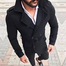 Men Lapel Business Trench Coat Overcoat