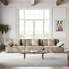 Modern Khaki Pillow Top Arm Couch With