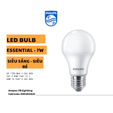 HÀNG CHÍNH HÃNG ][ GIÁ TỐT ][ HÌNH THẬT ] Bóng đèn LED Bulb Tròn Philips  Essential 7W Ánh Sáng Trắng Vàng E27