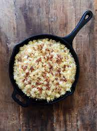 skillet brussels sprouts and bacon mac